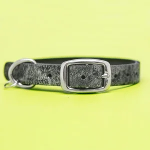 The Cleo Leather Tag Collar in Silver Distress (Exclusive to Dog & Co.)