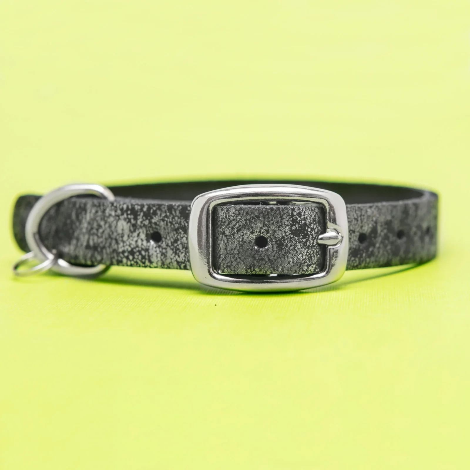 The Cleo Leather Tag Collar in Silver Distress (Exclusive to Dog & Co.)