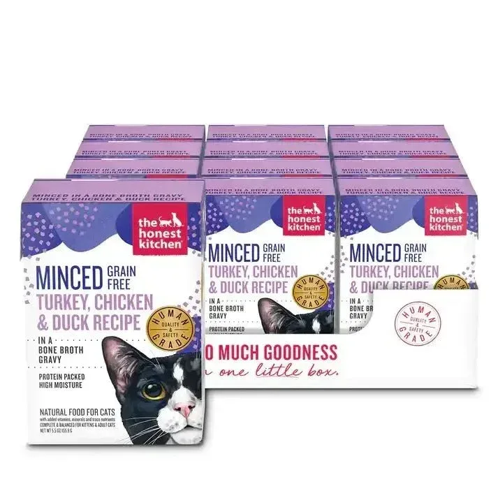The Honest Kitchen Grain Free Minced Turkey, Chicken & Duck Recipe in a Bone Broth Gravy Wet Cat Food 12/5.5oz