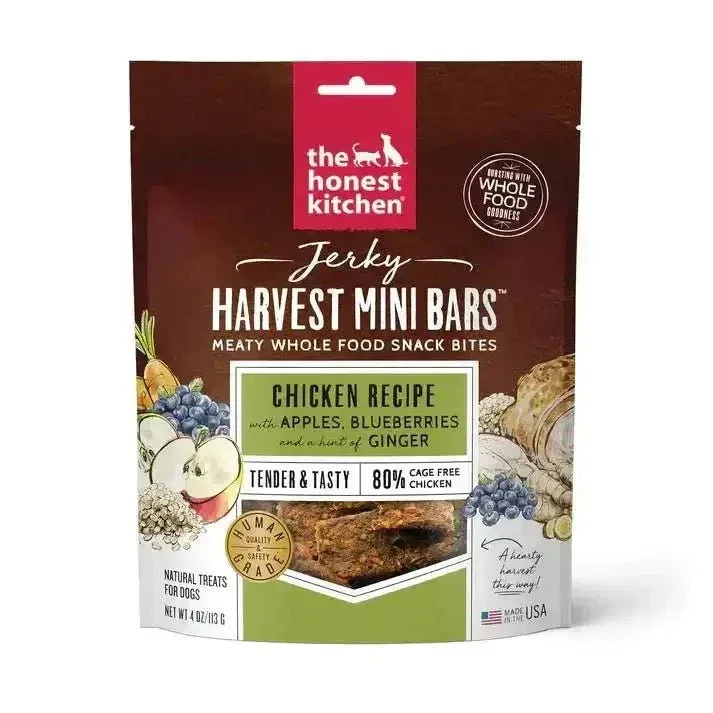 The Honest Kitchen Jerky Harvest Mini Bars Dog Treats - High Protein Meaty Whole Food Snack Bites 4oz
