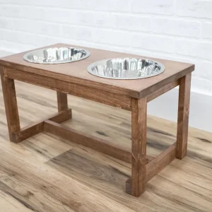The McGarvey Workshop Elevated Dog Bowl Stand - Handmade Raised Pet Feeder with Stainless Steel Bowls