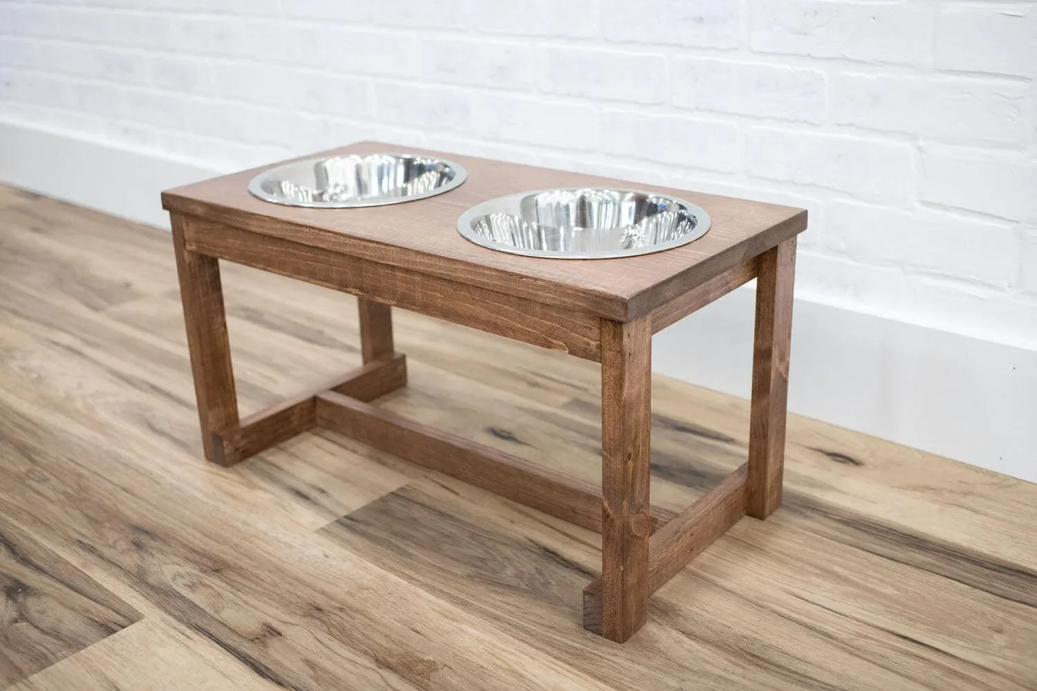 The McGarvey Workshop Elevated Dog Bowl Stand - Handmade Raised Pet Feeder with Stainless Steel Bowls