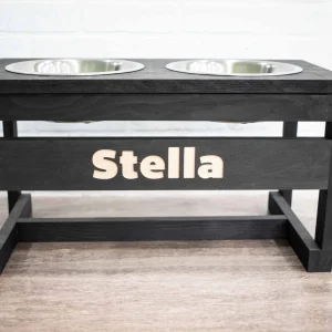 The McGarvey Workshop Handmade Elevated Dog Bowl Stand - Solid Pine with Stainless Steel Bowls