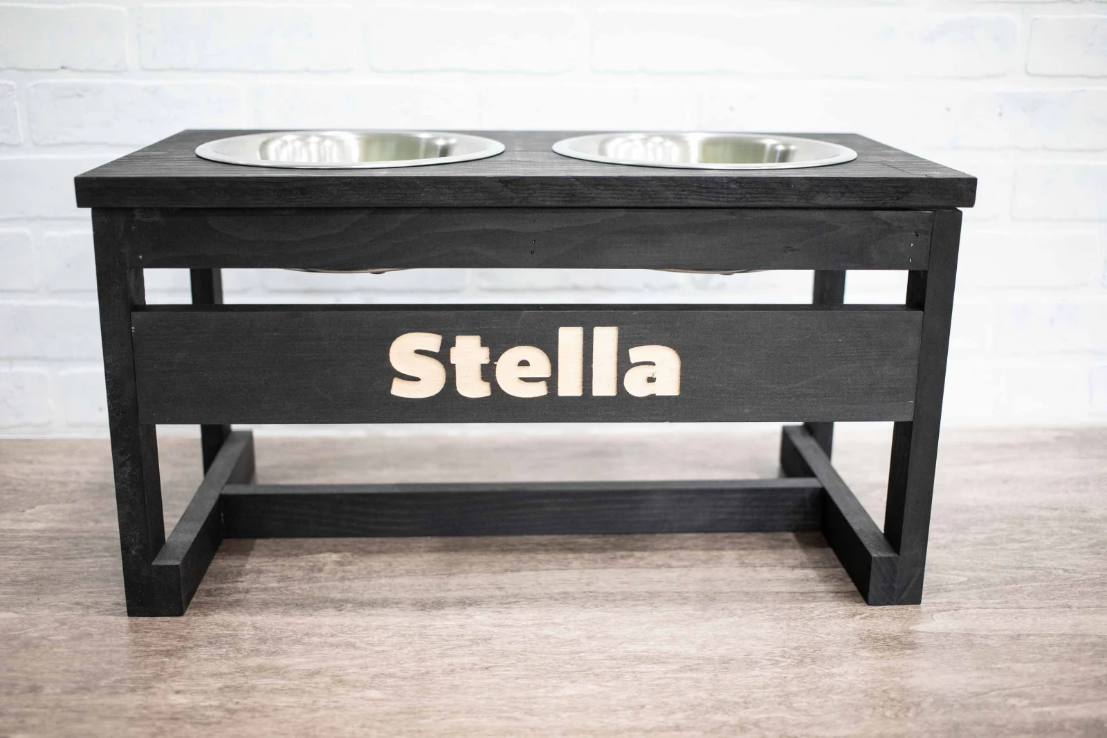 The McGarvey Workshop Handmade Elevated Dog Bowl Stand - Solid Pine with Stainless Steel Bowls