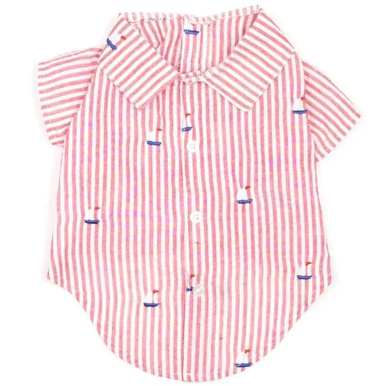 THE WORTHY DOG | Sailboat Shirt with Red Stripes