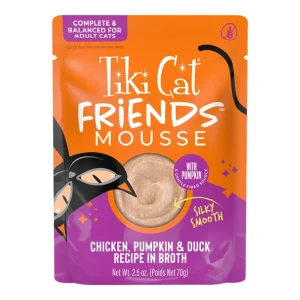 Tiki Pets Cat Friends Mousse Chicken, Pumpkin & Duck Recipe in Broth, 2.5 oz