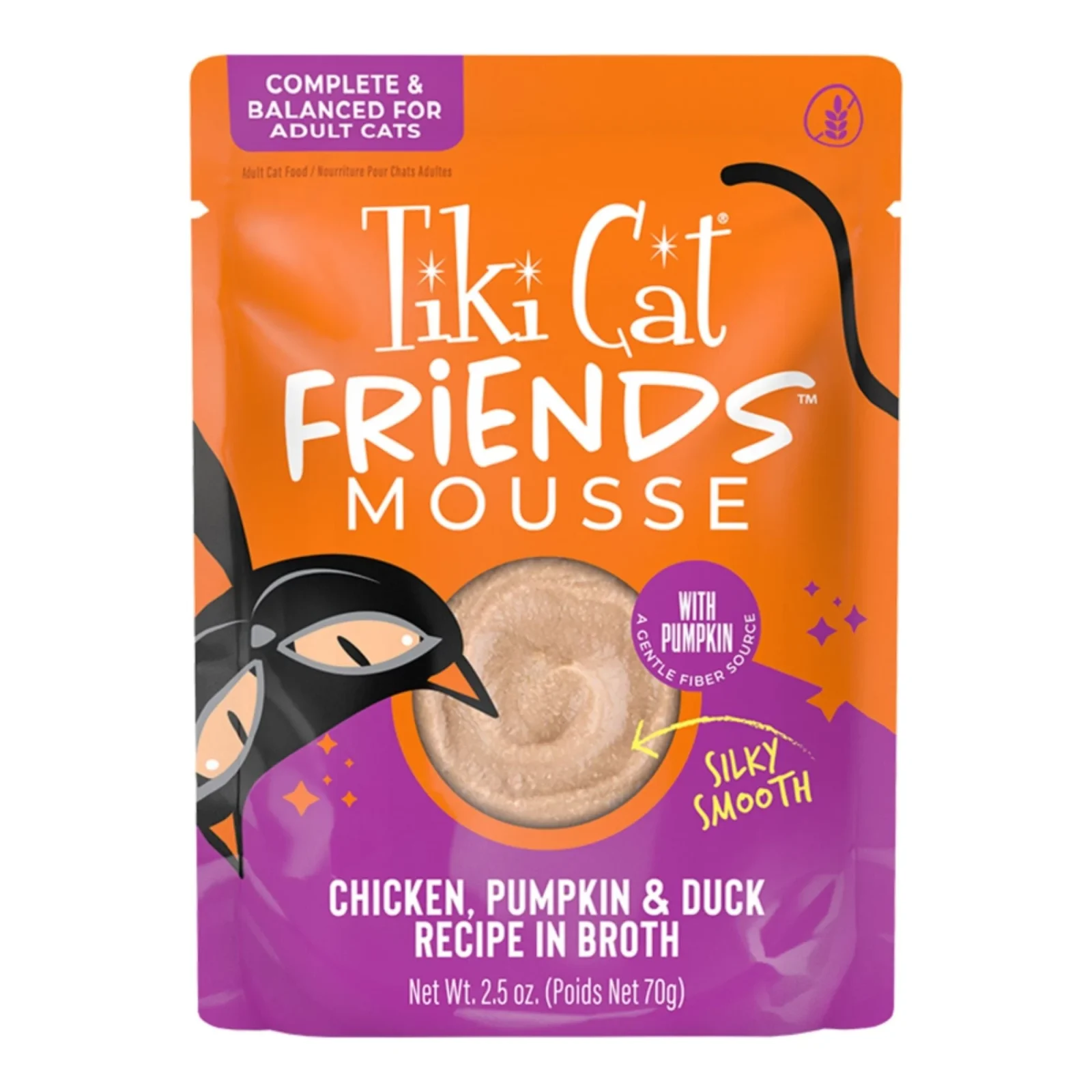 Tiki Pets Cat Friends Mousse Chicken, Pumpkin & Duck Recipe in Broth, 2.5 oz