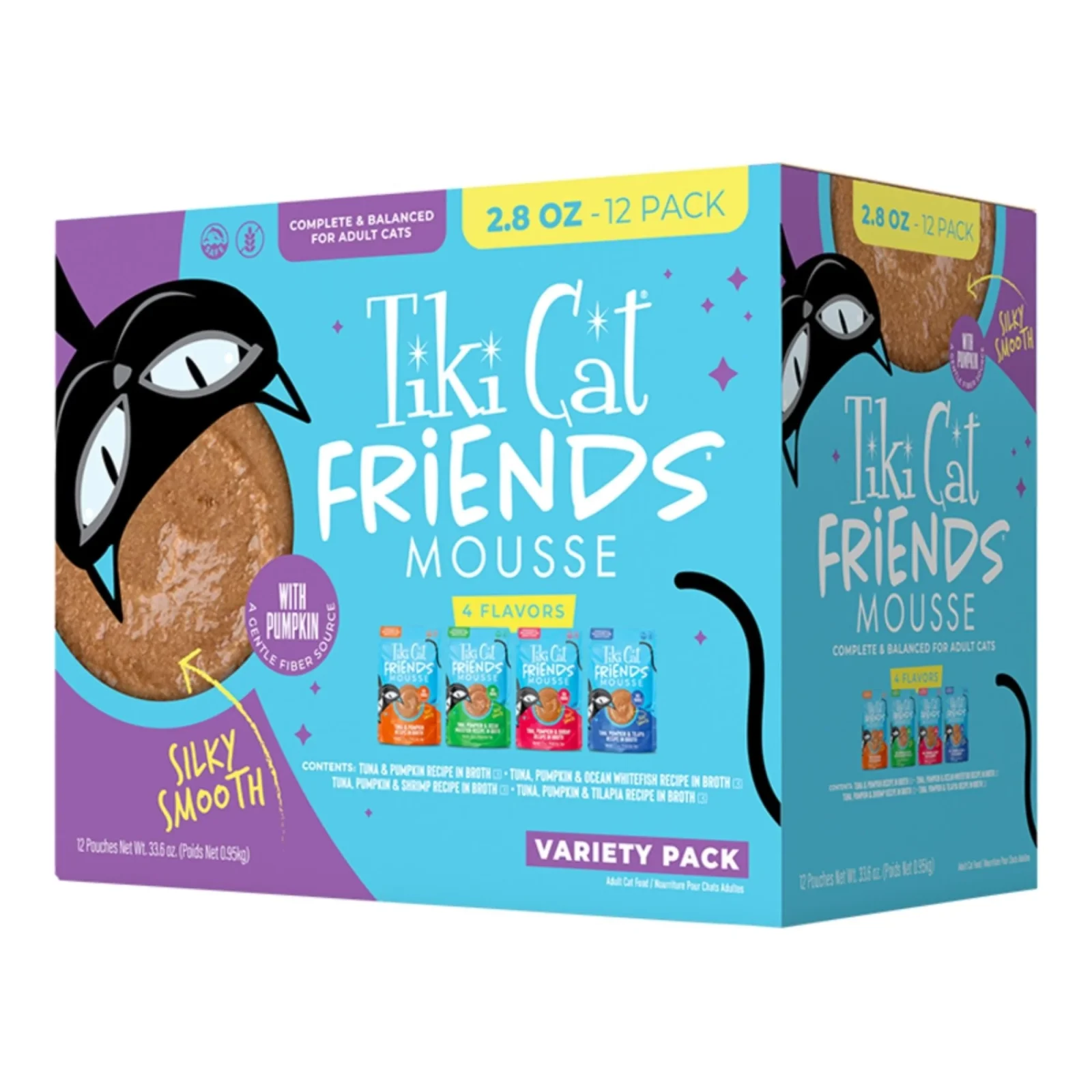 Tiki Pets Cat Friends Mousse Tuna Variety Pack, 2.8oz Pouch, Case of 12