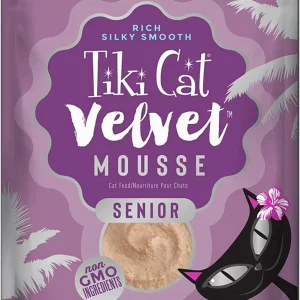 Tiki Pets Cat Velvet Senior Mousse with Salmon and Pumpkin in Broth 2.4oz. (Case of 12)