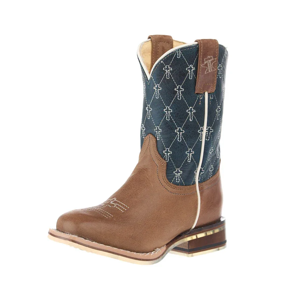 Tin Haul kid's Criss Cross Cross Brown Square Toe Just Believe Sole Boot