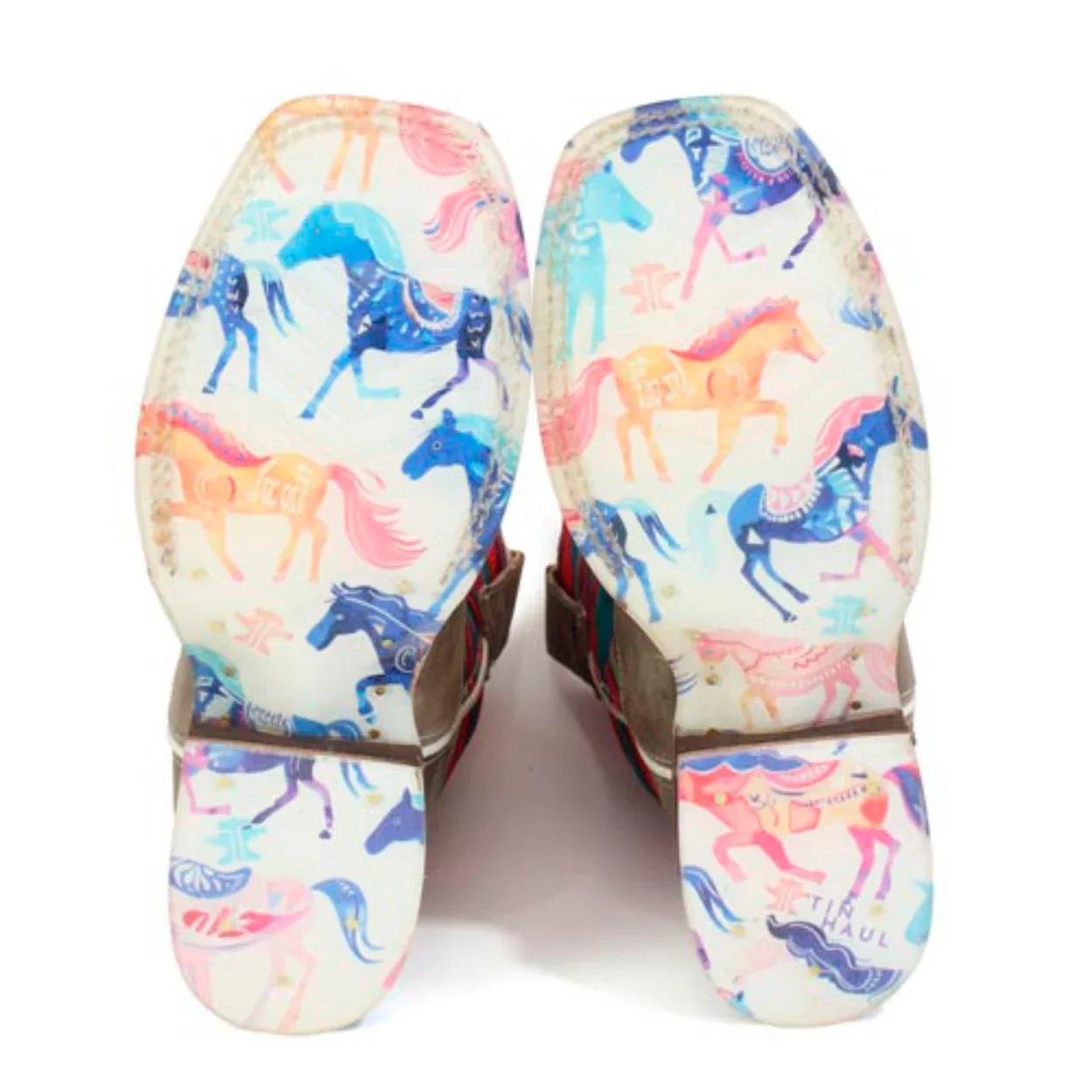 Tin Haul Youth Happy Serape and Colorful Horses Sole Square Toe Boot - Image 2