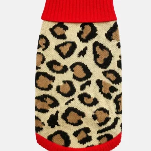 TINY WOLF | Red Leopard Print Dog Sweater