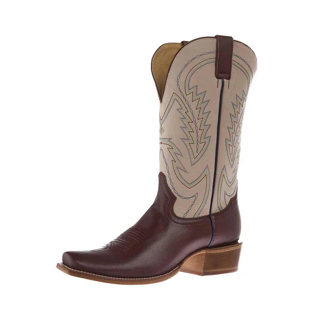 Tony Lama Men's Ranchero Brown Cowhide Vamp 13in Bone Cowhide Top