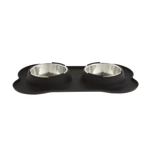 Top Paw® Black Silicone Double Dog Bowl with Mat, 1.75-cup