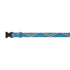 Top Paw® Blue Retro Stripe Dog Collar, Blue Dog Collar, Adjustable, Multiple Sizes