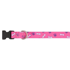 Top Paw® Dog Bones & Paws Dog Collar, Pink Dog Collar, Adjustable, Comfortable, Multiple Sizes