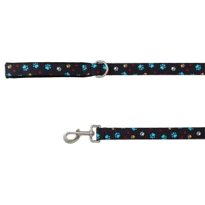 Top Paw® Dog Leash, Walking Dog Leash, Small, Medium, Large Dog, Paw Prints, Black, 4' Long