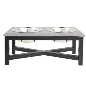 Top Paw® Grey Stone Top with Metal Legs Elevated Double Diner Dog Bowls
