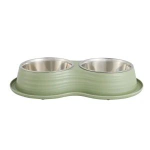 Top Paw® Melamine & Stainless Steel Double Diner Dog Bowls, Tan/Green/Black, 60 OZ, 3.75-cup