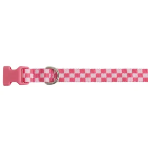 Top Paw® Pink Checkered Dog Collar, Pink Dog Collar, Adjustable, Comfortable, Multiple Sizes