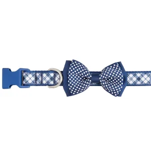 Top Paw® Plaid Dog Collar, Blue Dog Collar, Bow Tie, Adjustable, Comfortable, Multiple Sizes
