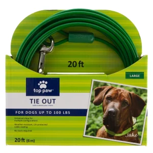 Top Paw® Reflective Dog Tie Out, Outdoor Dog Leash, Weather Resistant, Multiple Lengths, Green