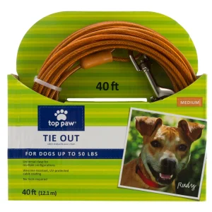 Top Paw® Reflective Dog Tie Out, Outdoor Dog Leash, Weather Resistant, Multiple Lengths, Orange