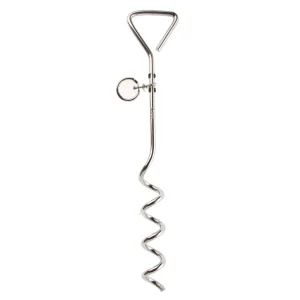 Top Paw® Spiral Dog Stake, Dog Tie Out Stake, Outdoor Stake, Weather Resistant, Chrome Finish