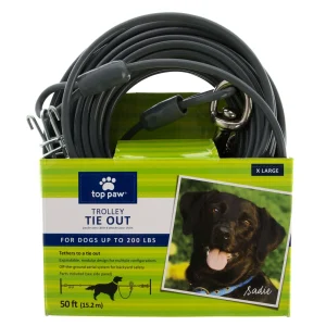 Top Paw® Trolley Dog Tie Out, Outdoor Dog Leash System, Weather Resistant, 50' Long