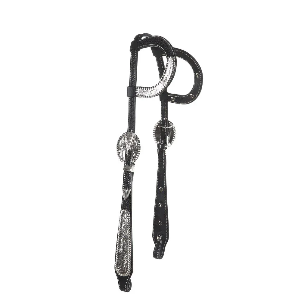 Tough 1 Double Ear Black Basket Tooled Show Wide Cheek Headstall