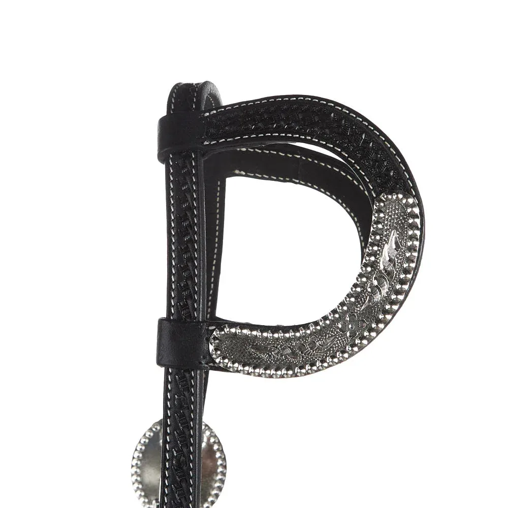 Tough 1 Double Ear Black Basket Tooled Show Wide Cheek Headstall - Image 2