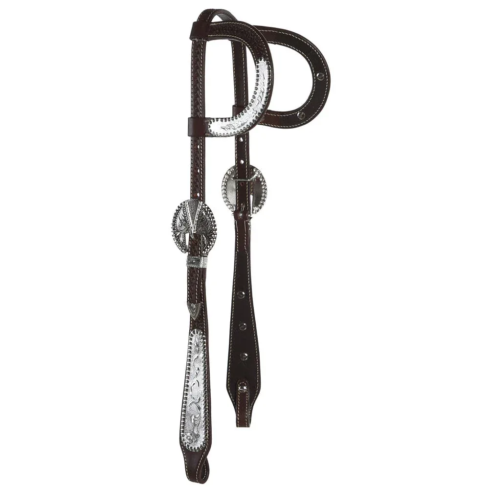 Tough 1 Double Ear Chocolate Basket Tooled Show Wide Cheek Headstall