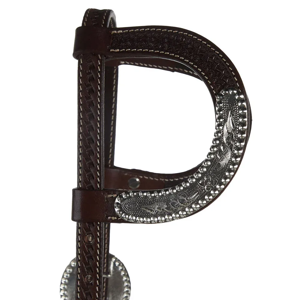 Tough 1 Double Ear Chocolate Basket Tooled Show Wide Cheek Headstall - Image 2