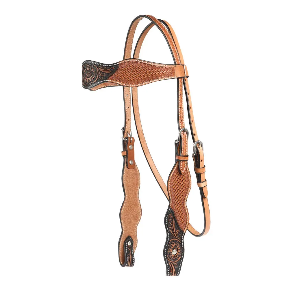Tough 1 Two Tone Basket Floral Browband Headstall