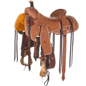 Trent Ward Roughout with White Buckstitch Seat Rig Ranch Saddle