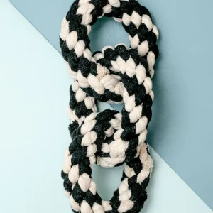 Triple Ring Rope Dog Toy in Black & White