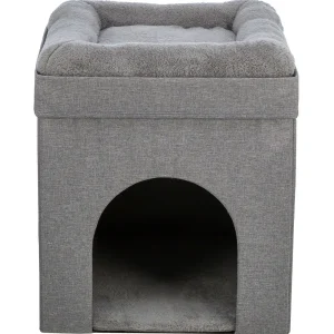 TRIXIE Crazy Cube Stackable 1-Story Indoor Cat Condo, Cat House with Scratching Pad, Gray