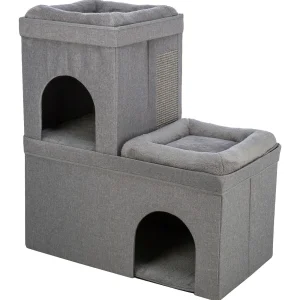 TRIXIE Crazy Cube Stackable 2-Story Indoor Cat Condo, Cat House with Scratching Pad, Gray