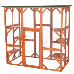 TRIXIE Natura Large Outdoor Walk-in Cat House Enclosed with Asphalt, with 6 Jumping Platforms