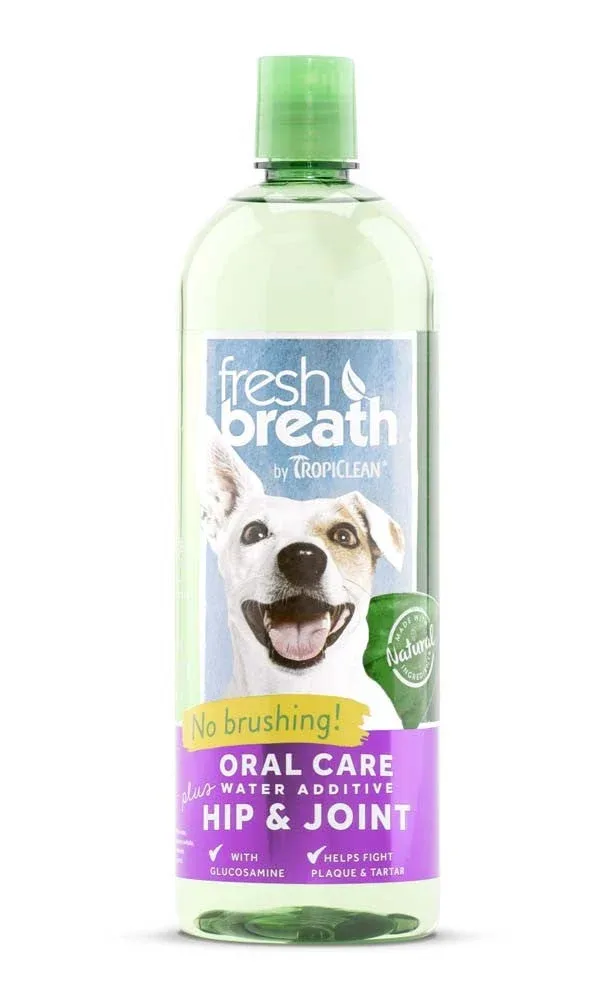 TropiClean Fresh Breath Oral Care Water Additive Plus Hip & Joint for Dogs, 33.8 fl oz