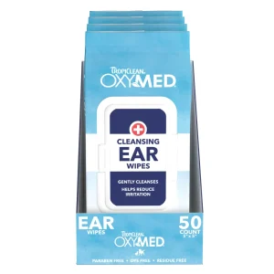 TropiClean Oxymed Cleansing Ear Wipes, Dog & Cat, 50-Count