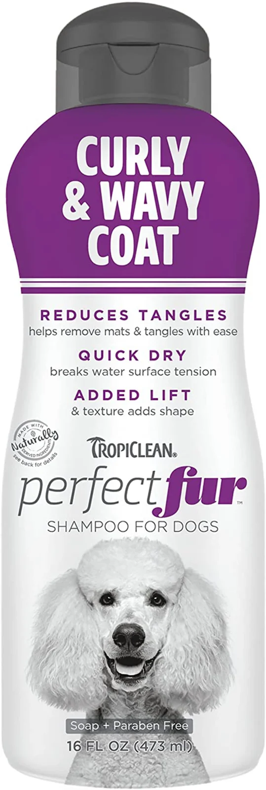 TropiClean PerfectFur Curly & Wavy Coat Pet Shampoo for Dogs, 16 oz