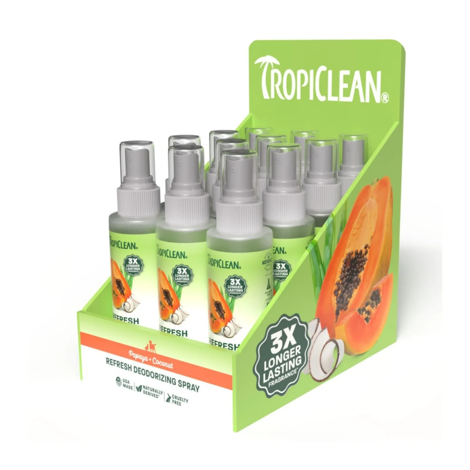 TropiClean Refresh Deodorizing Spray for Pets, Papaya & Coconut, Display of 12