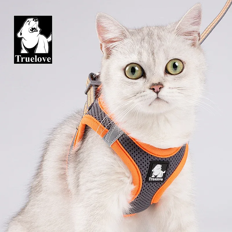 Truelove Mesh Harness & Leash Set for Cats & Small & Medium Dogs (Gray Orange) - Image 2