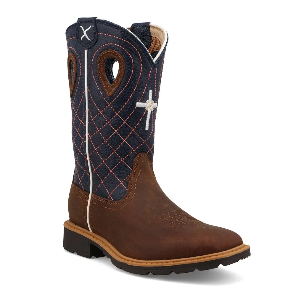 Twisted X Kid's Cowboy Work Mocha Vamp with Navy Top Boot