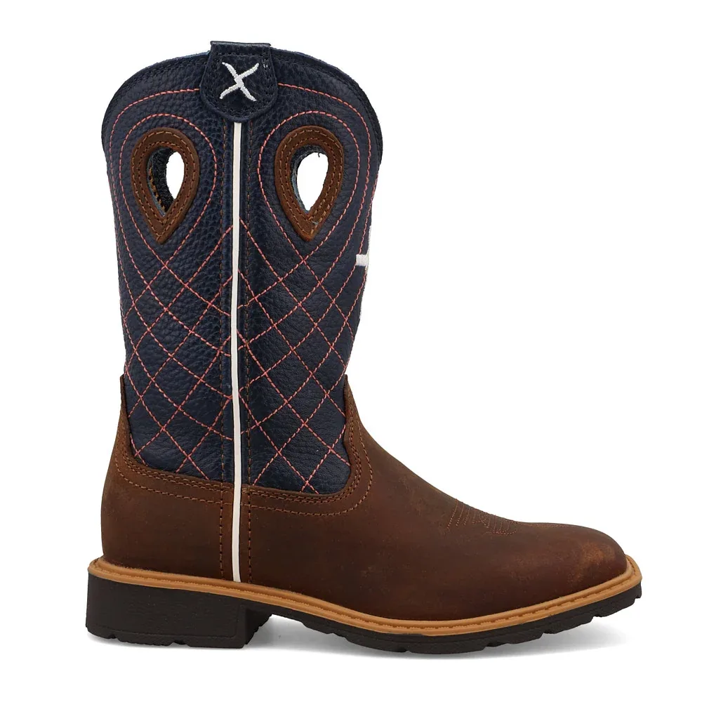 Twisted X Kid's Cowboy Work Mocha Vamp with Navy Top Boot - Image 2