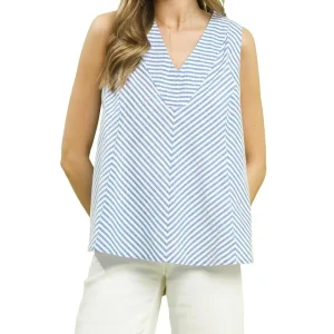 Umgee Usa Inc. Women's Blue Mixed Stripe Sleeveless Top