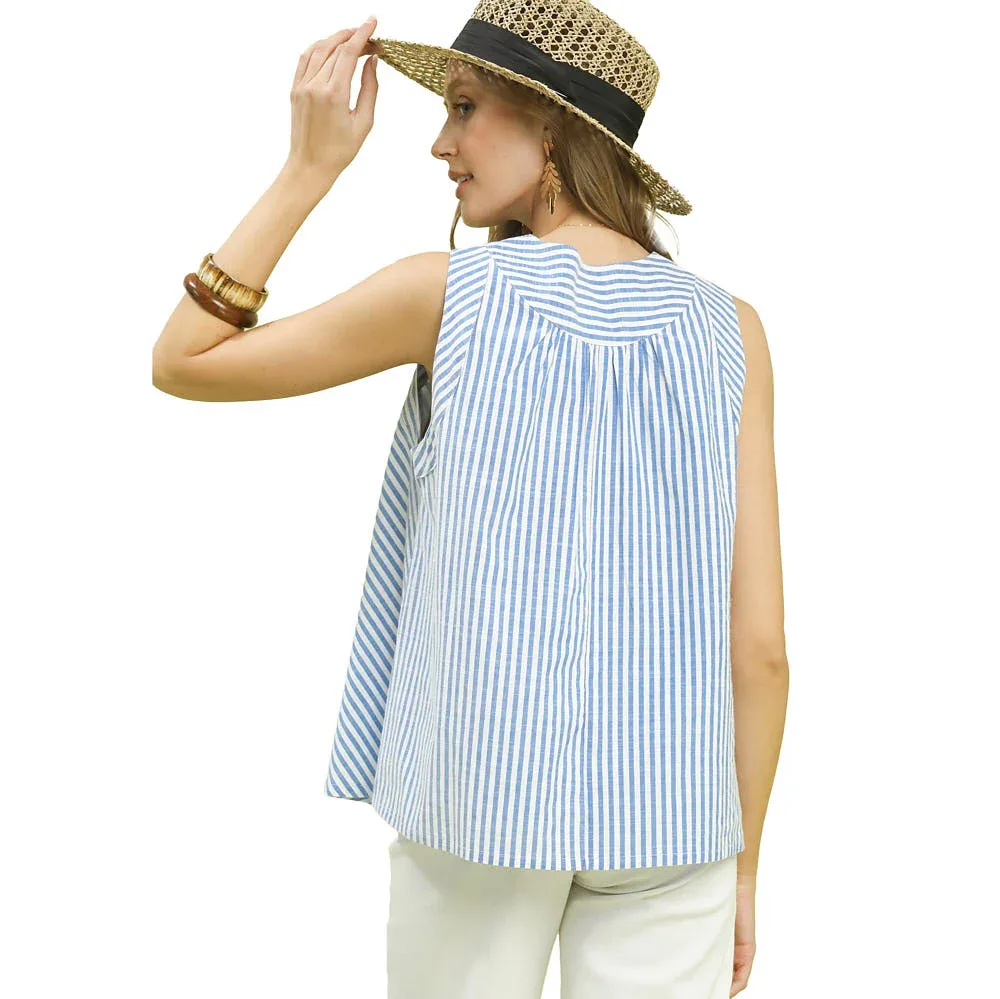 Umgee Usa Inc. Women's Blue Mixed Stripe Sleeveless Top - Image 2