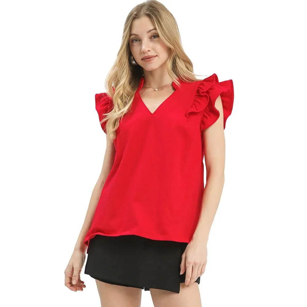 Umgee Usa Inc. Women's Cherry Ruffle V-Neck Top