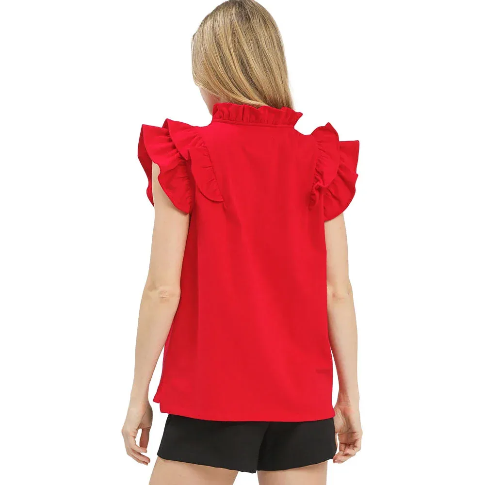 Umgee Usa Inc. Women's Cherry Ruffle V-Neck Top - Image 2